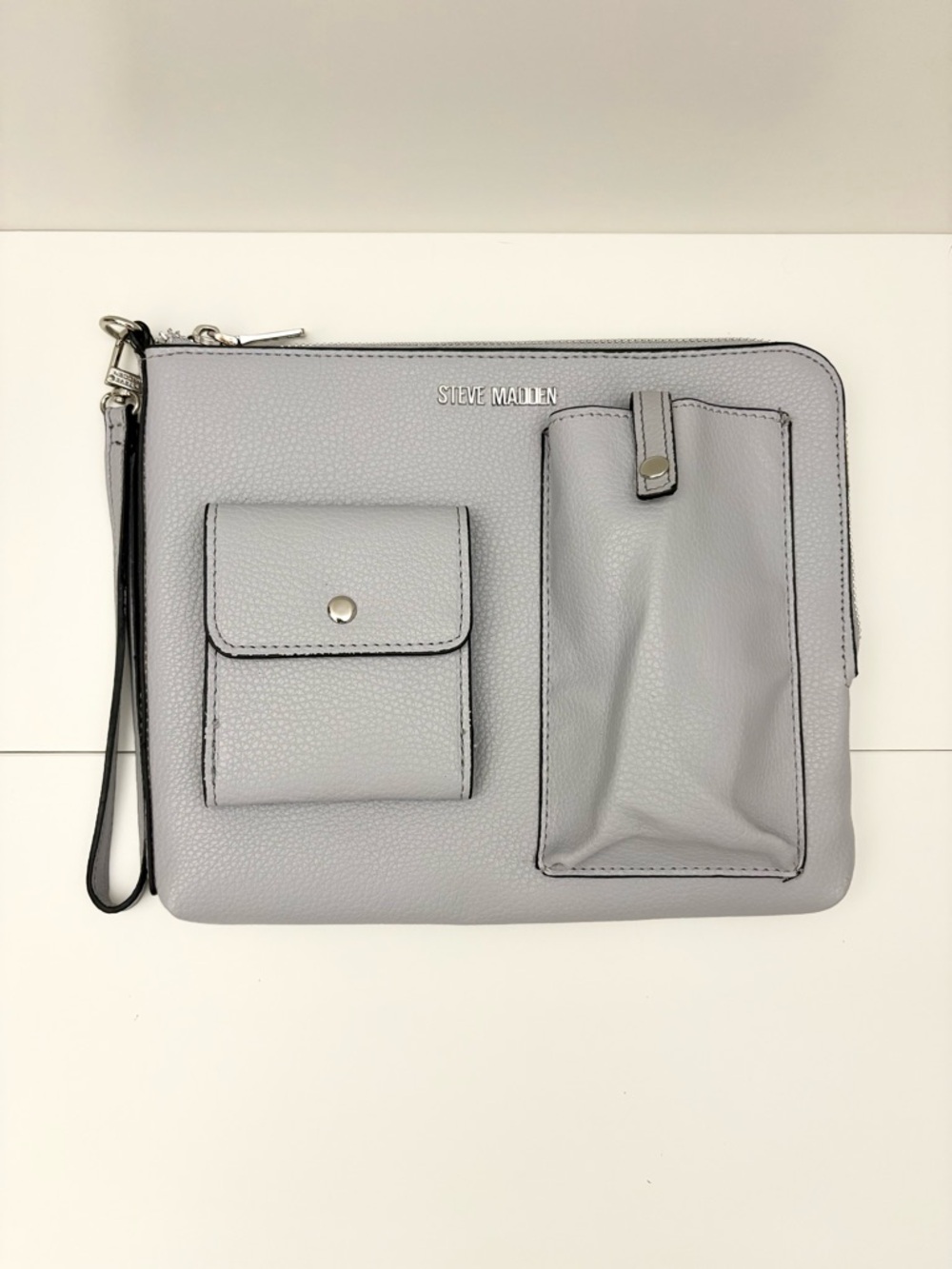 Steve Madden Grey Wristlet Clutch Pouch Set Vegan Leather